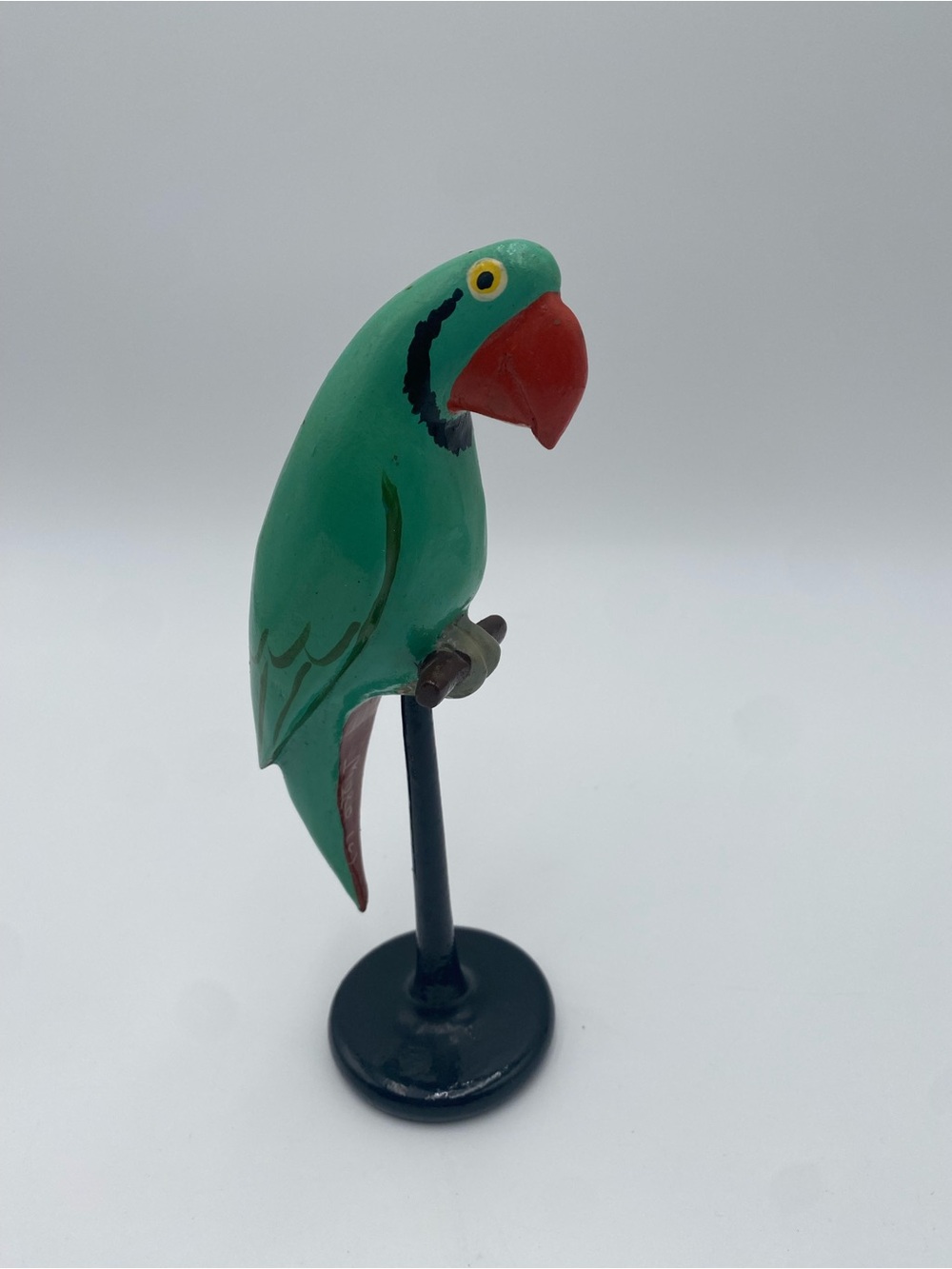 Green Parrot Decorative Figurine with Red Beak